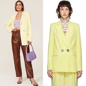 SIMON MILLER Pastel Lemon Double Breasted Oversized Boyfriend Blazer Jacket M